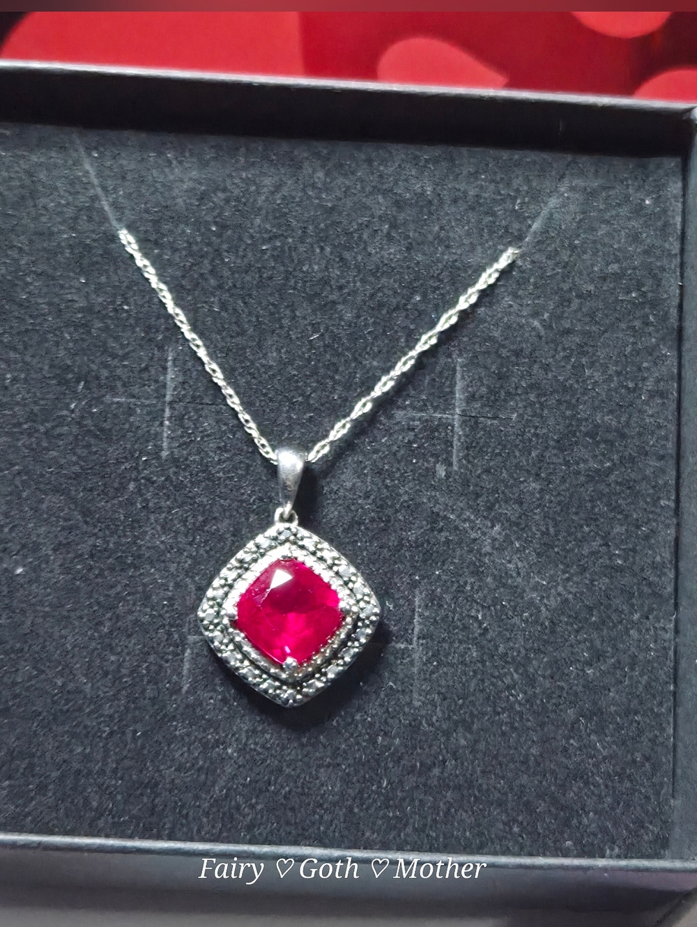 New Kay Jewelers Genuion Ruby & Diamond Halo Necklace - Picture 10 of 10